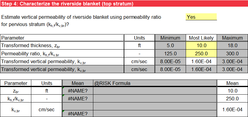 Step 4 of BT Case 5 worksheet: Deterministic input for permeability ratio as input.